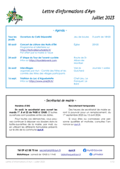 Lettre d'informations d'AYN de juillet 2023