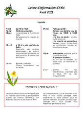 Lettre d'informations d'AYN d'avril 2015