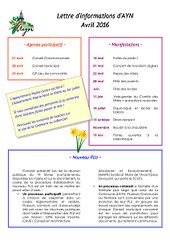 Lettre d'informations d'AYN d'avril 2016