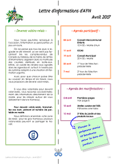 Lettre d'informations d'AYN d'avril 2017