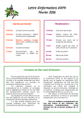 Lettre d'informations d'AYN de février 2016