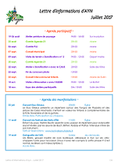 Lettre d'informations d'AYN de juillet 2017