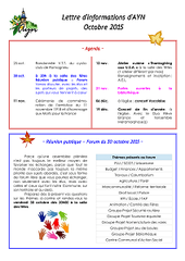 Lettre d'informations d'AYN d'octobre 2015