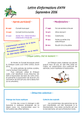 Lettre d'informations d'AYN de septembre 2016