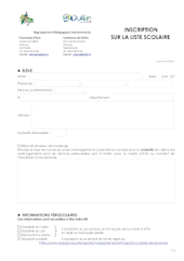 Formulaire pour inscription à l'école